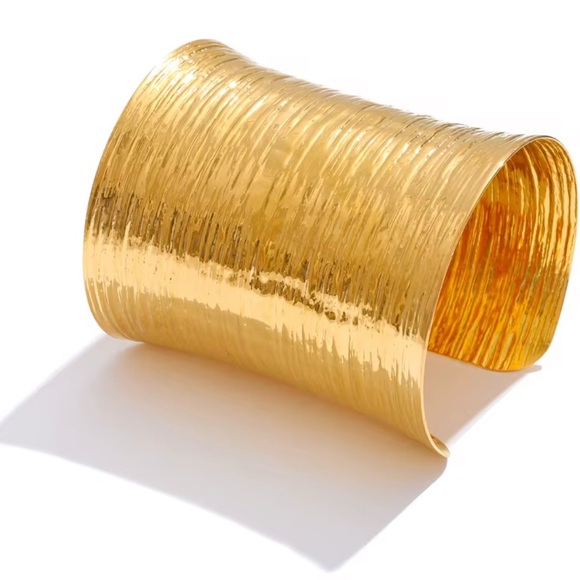 Bold Wide Gold Cuff Bracelet – Stainless Steel, PVD Real Gold Plated - Picture 4 of 12